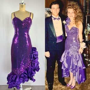 80's Sequin Ruffle Taffeta Wiggle Flamenco Dress